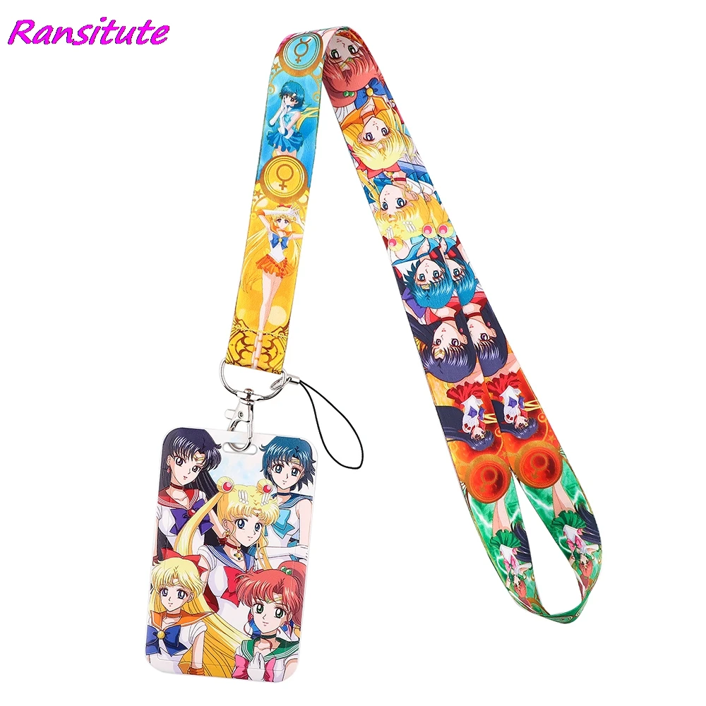 

Ransitute R1963 Anime Moon Girl Lanyard Card Holder Student Hanging Neck Mobile Phone Lanyard Badge Subway Access Card Holder