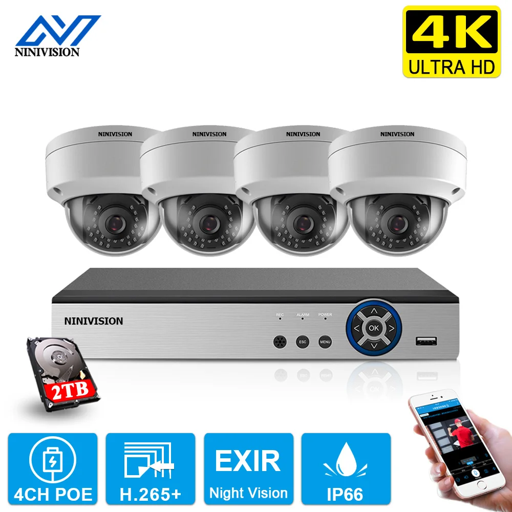 

4ch 8MP POE IP Камера Системы комплект купол H.265 безопасности 4K 8ch POE NVR Крытый насилия-доказательство CCTV видео сигнала тревоги P2P