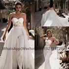 2021 комбинезон в богемном стиле Кружевное Свадебное блестящее платье со съемным шлейфом сердечком Свадебные платья атласное богемное платье