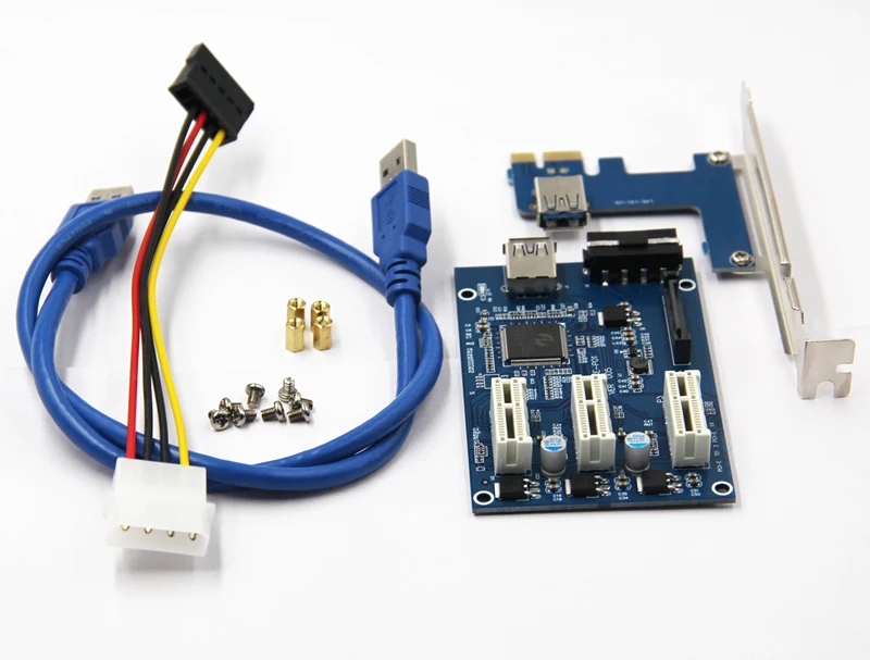 3 в 1 PCI Express E 1X Слоты Riser Card PCI-E до адаптер расширения 2 Слойная плата PCB + 60 см USB 0