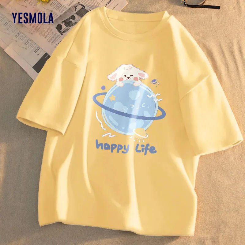 YESMOLA женская футболка с мультяшным принтом кролика 2021 летняя новая повседневная
