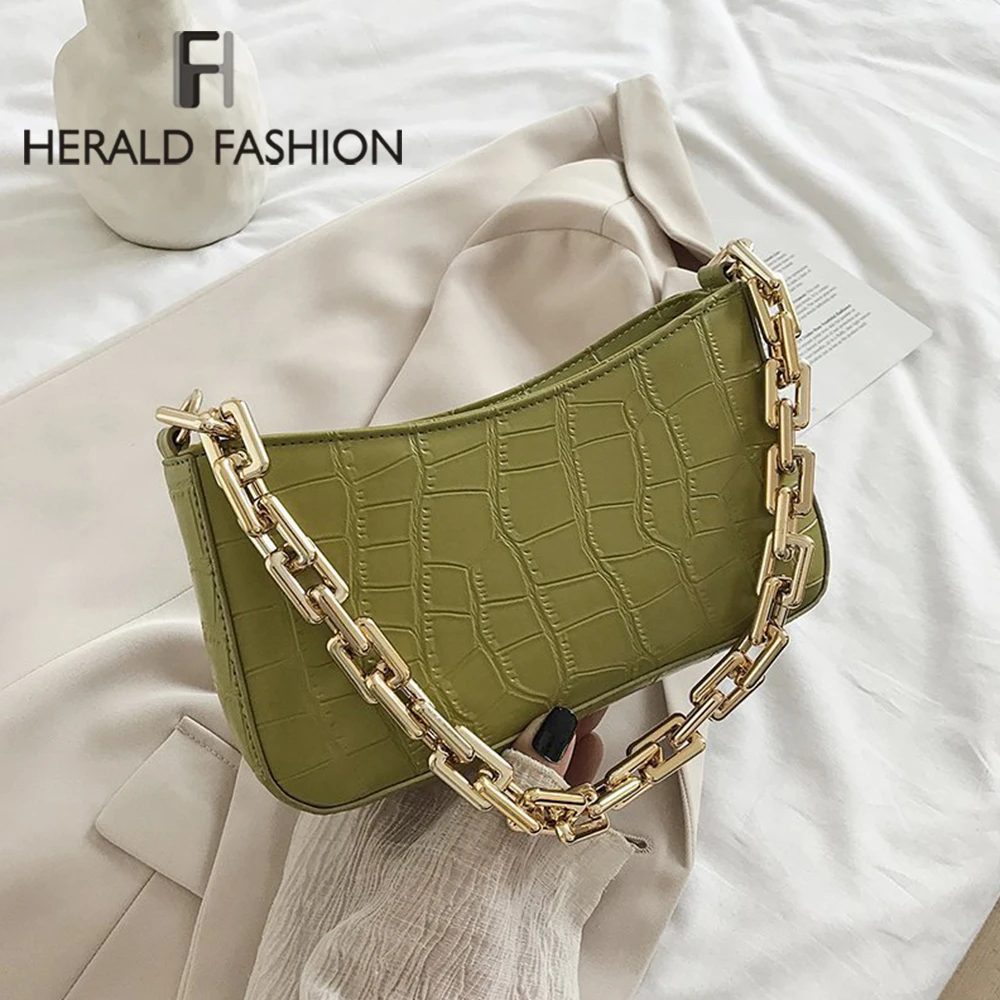 

Hot Vitage Alligator Chain Shoulder Bags Women Crocodile Pattern Women PU Leather Underarm Package Female Casual Purse Clutch