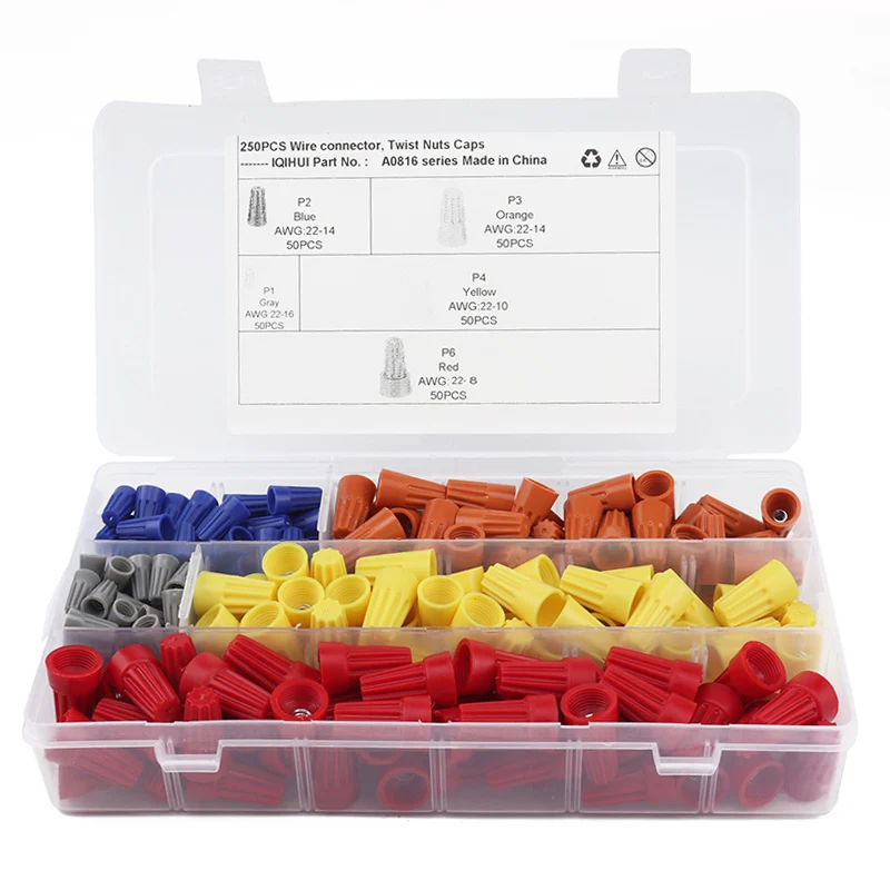 250 шт. изолированные разъемы для электрических проводов винтовые клеммы гайки