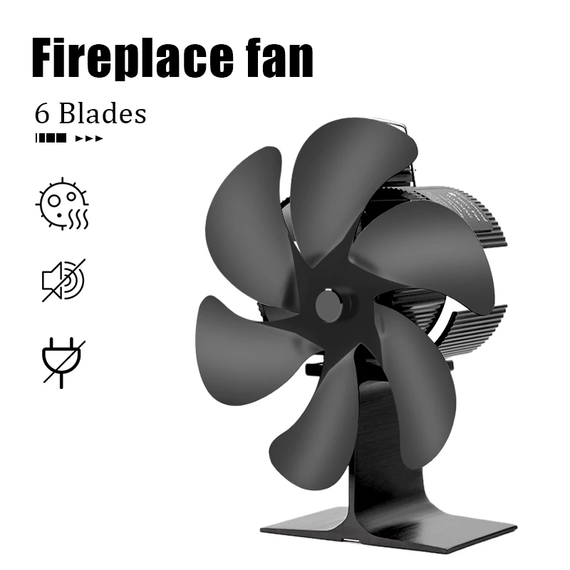 

Home 6 Blade Wood Stove Fan Heat Powered Aluminum Alloy Eco Fireplace Fan Log Wood Burner Quiet Efficient Heat Distribution