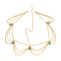 retro ethnic tribal gold tassel turquoise pendant bridal hair accessories headband bohemia princess forehead chain beach jewelry