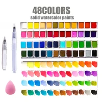 48colors solid pigment watercolor paints set with water color portable brush pen professional painting art supplies no box