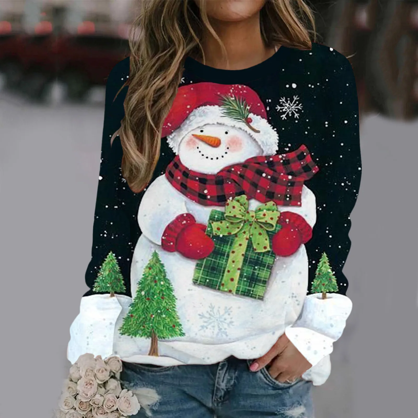 

Женская Повседневная толстовка с длинным рукавом и принтом Санта-Клауса