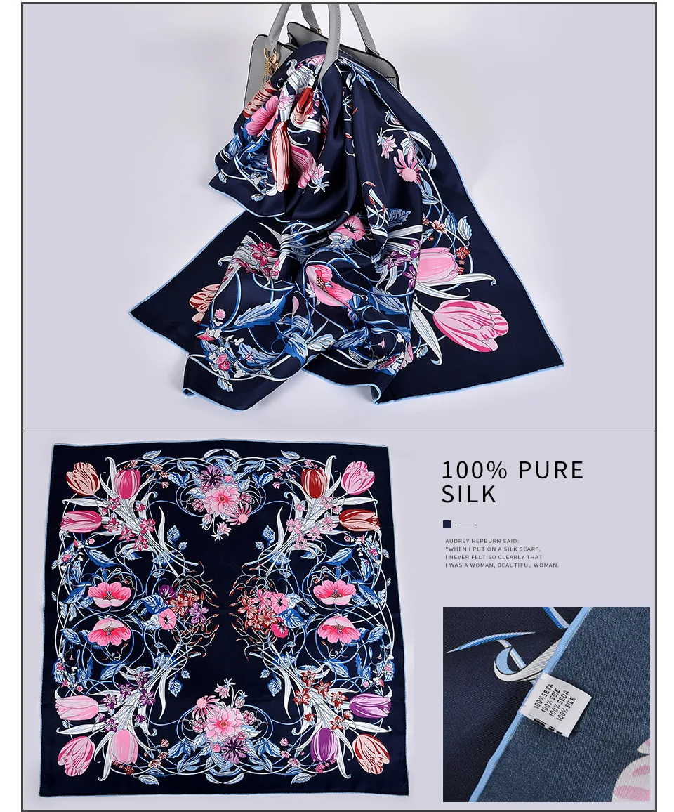 [BYSIFA] роскошный шарф из чистого шелка, шаль, женский черный саржевый большой квадратный шарф, осенне-зимние женские шарфы хиджабы для шеи, 88*88 см