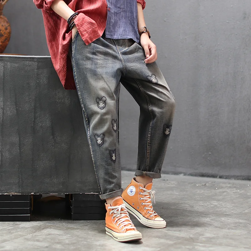 Женские свободные джинсы в стиле ретро повседневные джинсовые брюки с
