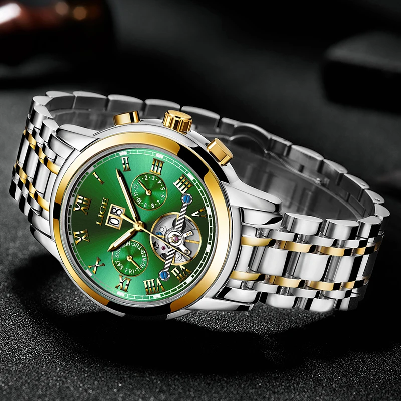 Часы наручные LIGE Мужские автоматические брендовые роскошные механические