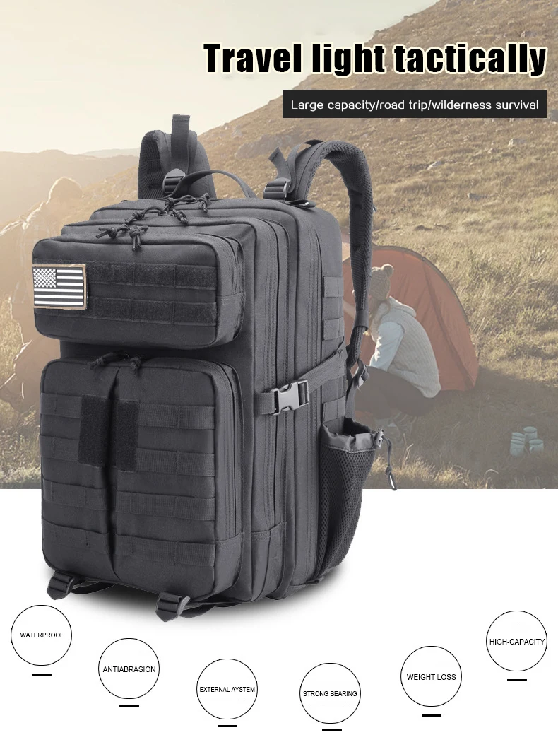 Водонепроницаемый тактический камуфляжный рюкзак 45 л мужские дорожные уличные