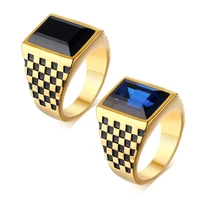 blue black glass stone ring for men 18k yellow gold color stainless steel cool fashion gentleman finger band jewelry size7to12