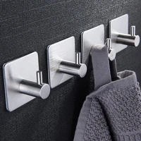 1pc no drill strong self adhesive stainless steel hook bathroom kitchen door wall hanger robe towel holder home organizer rack