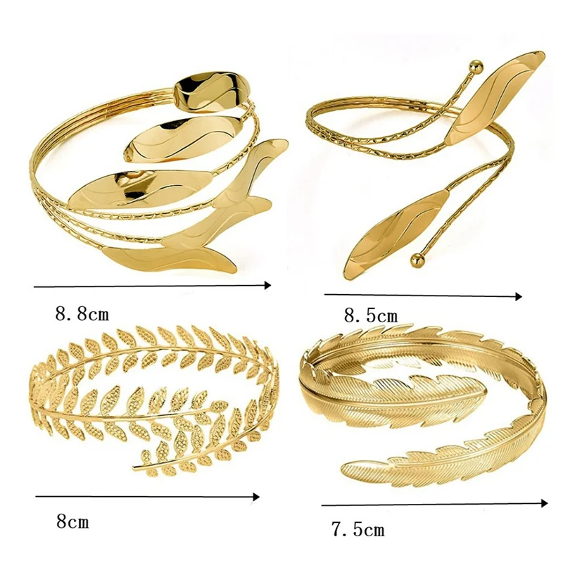 

4 Pieces/Set Arm Bracelet for Women Girls Gold Color Mental Open Upper Arm Bangle Bracelet Simple Adjustable Armlet Armband Set
