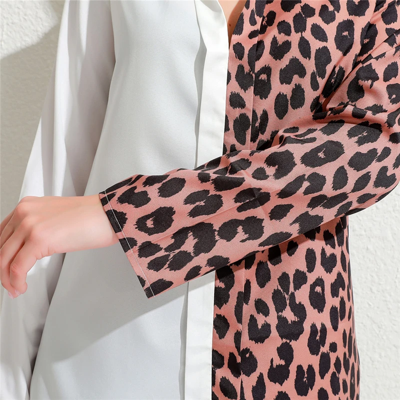

Fashion Leopard Patchwork Blouse Autumn Ladies Turn Down Collar Long Sleeves Shirt Streetwear Female Blouse