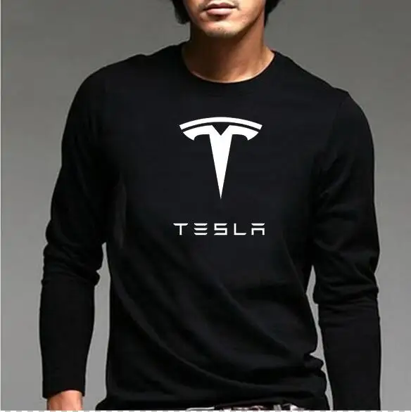 Новинка 2019 года. Мужские футболки Tesla с длинным рукавом и круглым вырезом.