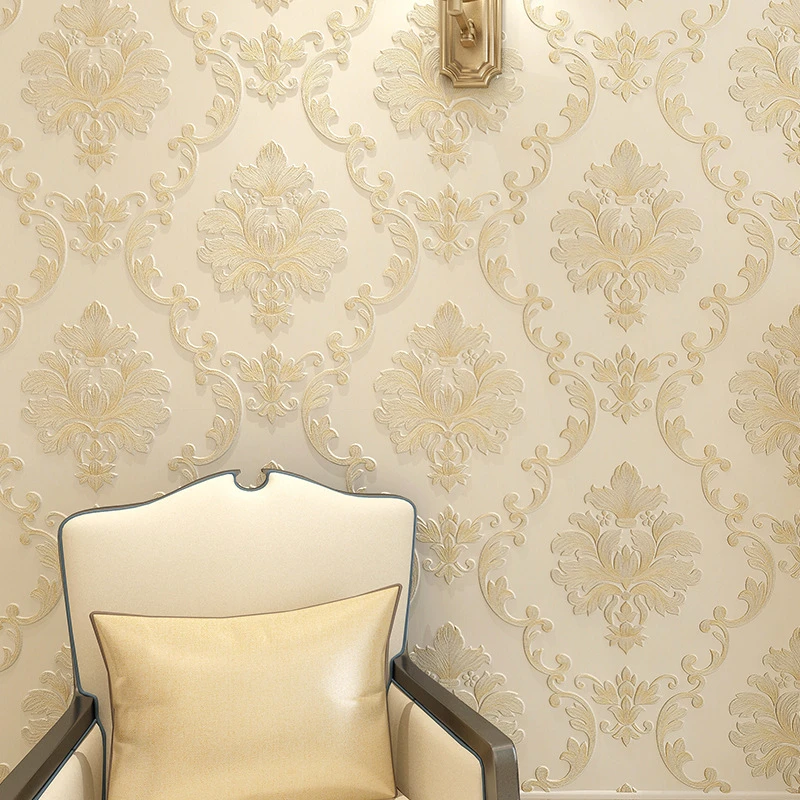 

WELLYU European non - woven wallpaper relief Damascus bedroom living room wallpaper 3D study television background wall paper