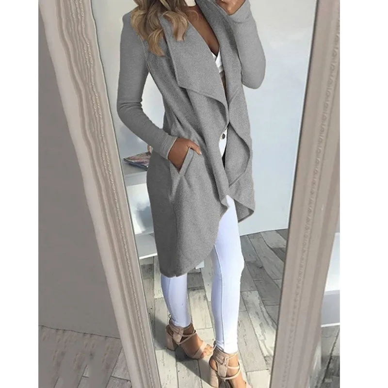 

Новинка, Женский Тренч, воротник с лацканами, однотонный, длинный рукав, приталенный, ветровка с карманами на весну и осень