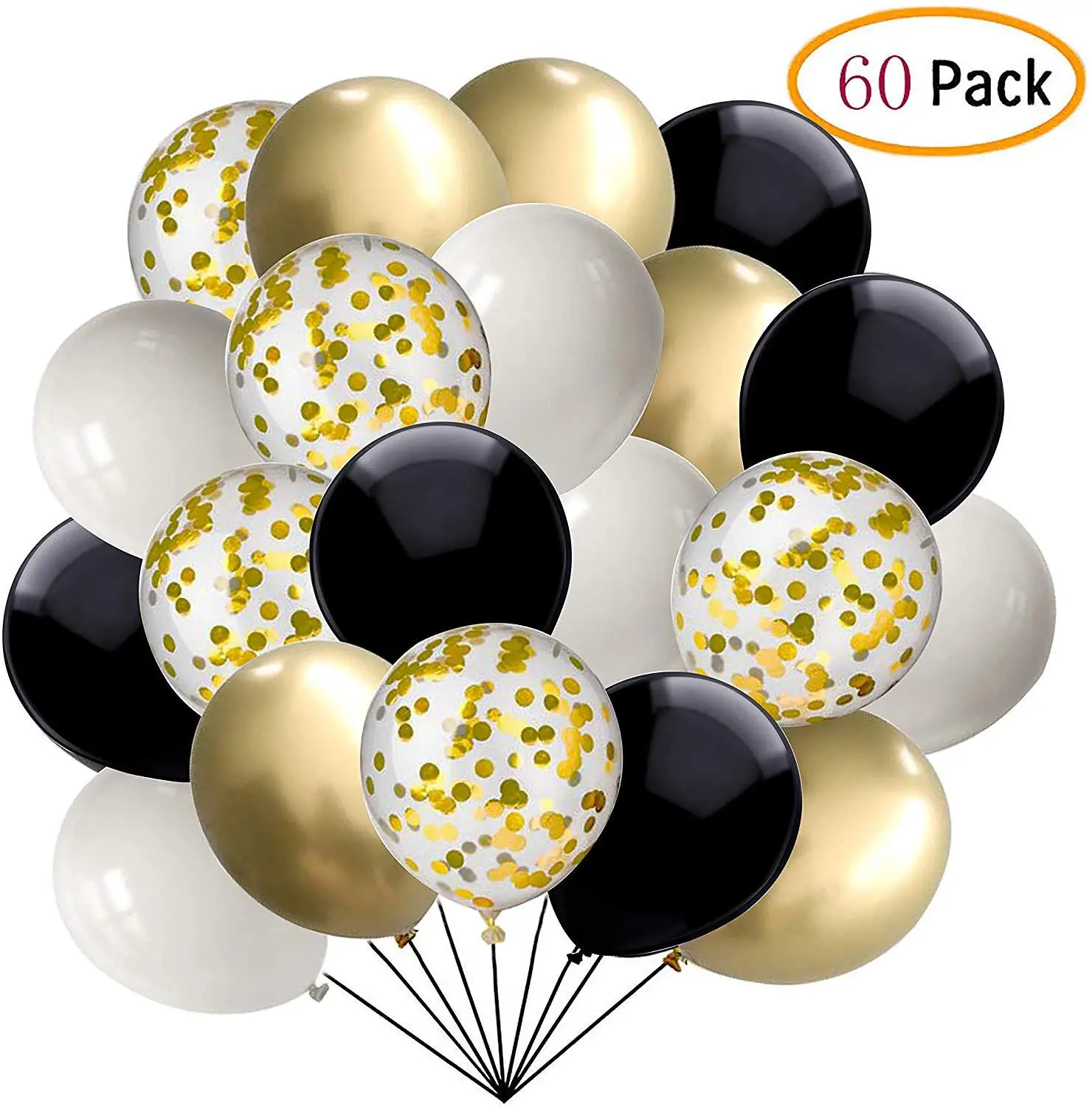 

60 pcs Black and Gold Confetti Balloons 12 Inch White Pearl and Gold Metallic Party Balloons for Holidays Birthday Party Decorat