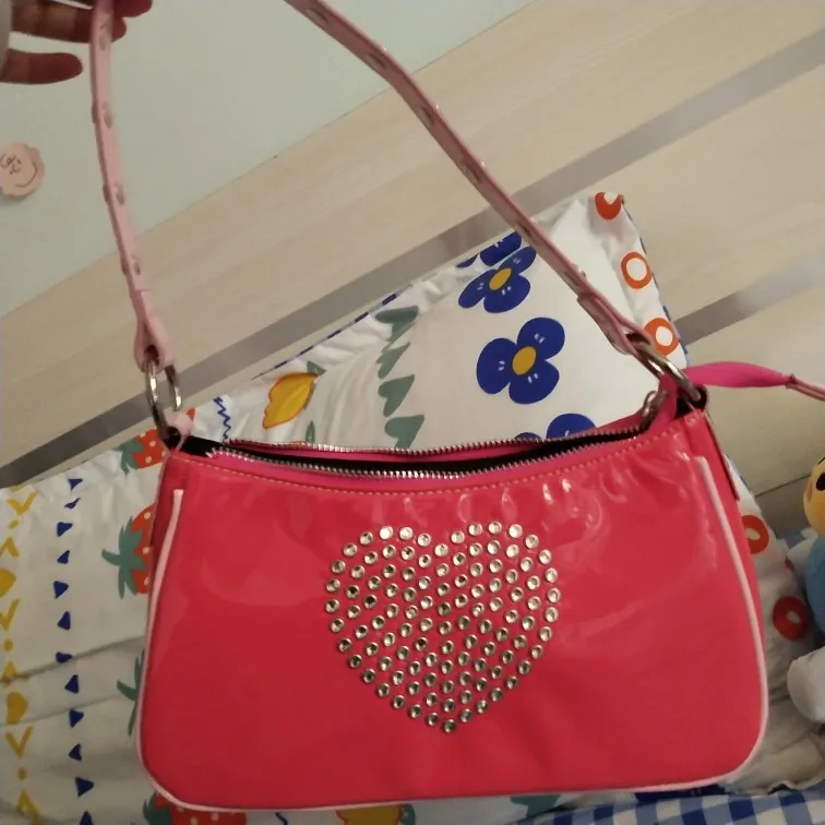 

Fashion Patent Leather Rhinestone Girls Love Pink Purse Handbags New Style Women Hobos Underarm Bag Small Zipper Purse Bolsa