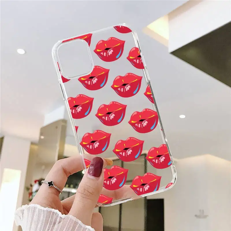

Sexy lips lipstick flamingo Phone Case For iphone 12 11 8 7 6s 6 5 5s 5c se plus mini x xs xr pro max Transparent soft