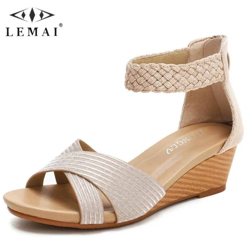 

Size 36-42 Fashion Summer Wedges Sandals for Women Round Toe Soft Casual Slip-on Shoes Elegent Breathable Peep Toe Sandals