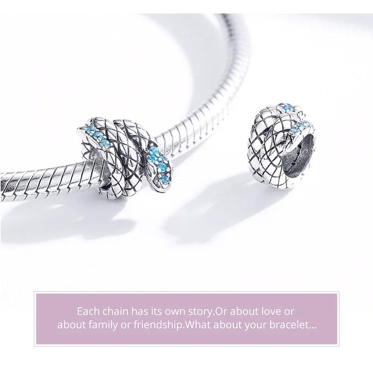 Fit Pandora браслет серебро 925 Синий Циркон панк бусины с имитацией змеиной шкуры S925 Винтаж яростное животное подвески для DIY ювелирных изделий