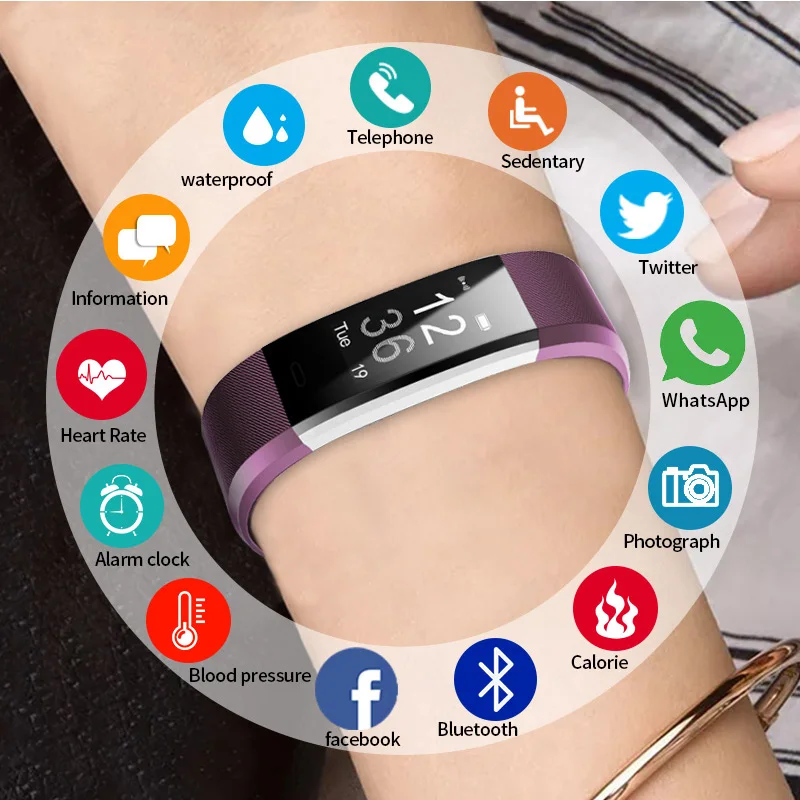 JSLMin Смарт Браслет часы фитнес Bluetooth с измерением давления поясом id 115 Veryfit браслет