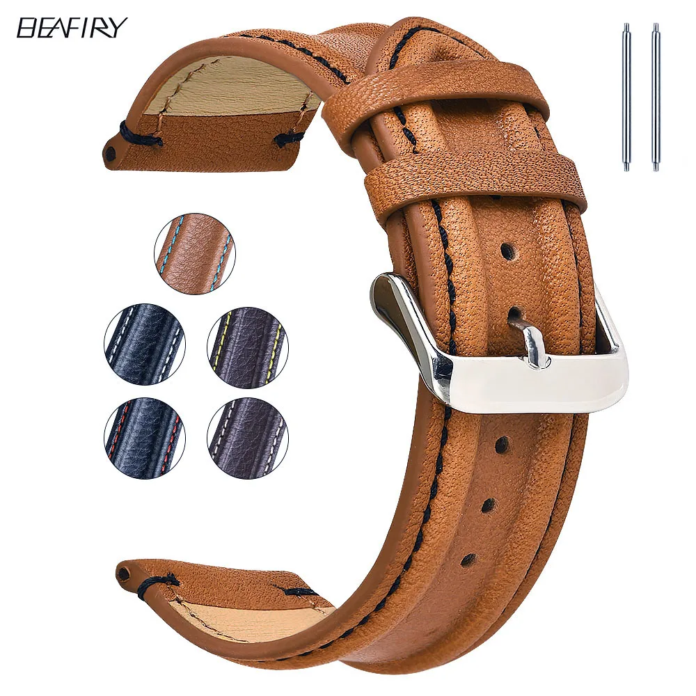 

Ремешок BEAFIRY из натуральной кожи для часов, браслет в стиле ретро, светильник-коричневый, темно-коричневый, черный, для fossil, 20 мм 22 мм