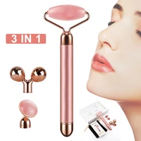3 in 1 massage jade roller rose quartz pink electric face slimming facial massager skin relaxation care beauty massage tool set