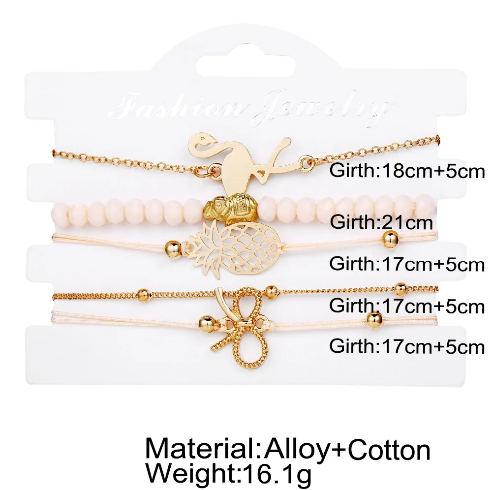 5 шт./компл. Регулируемый Полый ананас Птица Фламинго бантик Подвески Браслеты