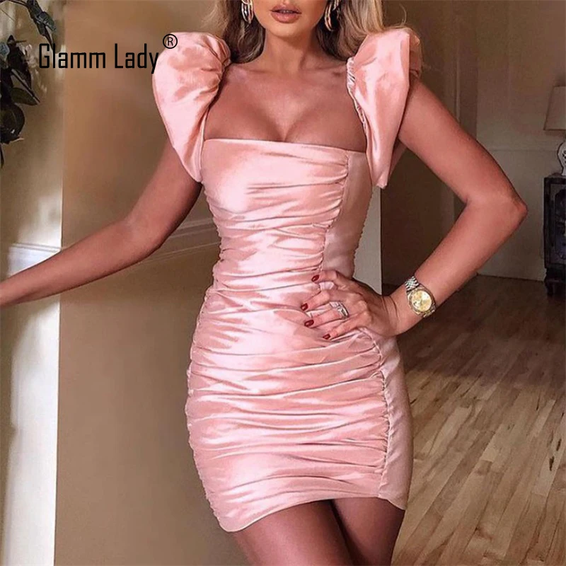 Glamm Леди Мини Вечерние летнее платье Bodycon розовый женское сексуальное без