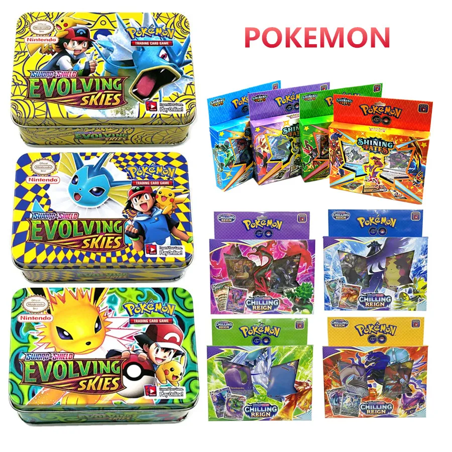 

Anime 42pcs/Set Cards Pokemon Iron Metal Box TAKARA TOMY Toys Battle Game Snorlax Gengar Eevee Cartoon Kids Christmas Gifts