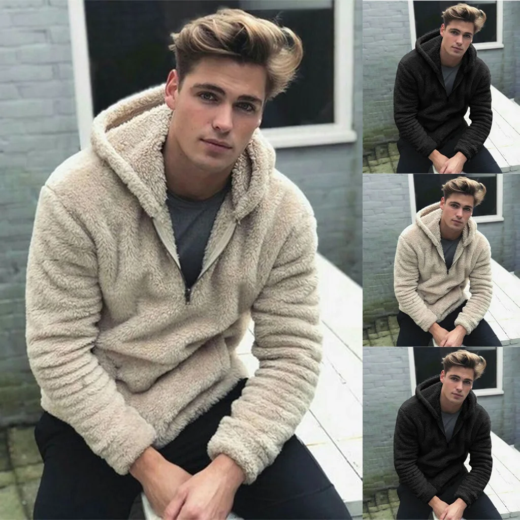 

Mens Fluffy Fleece Chunky Hoodies Pullover Teddy Bear Hooded Sweatshirt Jumper 3 ColourM-XXXL zipper Casual Long SLeeve