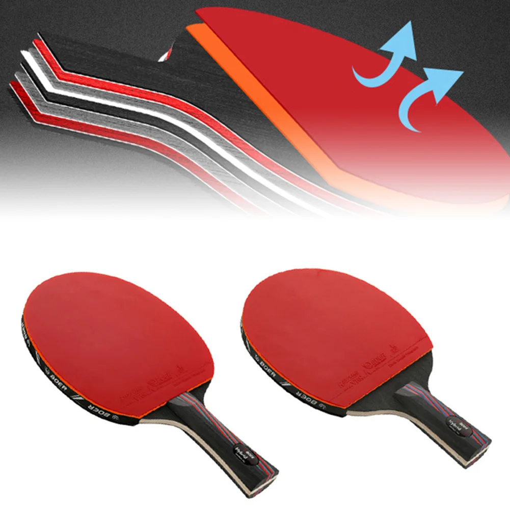 

BOER 1*Short/Long Handle Professional Carbon Fiber Table Tennis Racket Ping Pong Practice Paddle Set