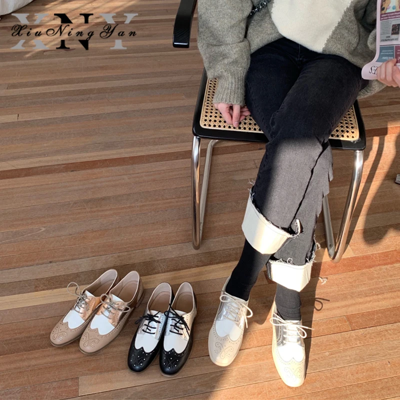 Женские оксфорды на плоской подошве XiuNingYan повседневные кроссовки из натуральной