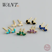 wantme 925 sterling silver fashion korean chic blue horse eye zircon stud earrings for women teen simple color piercing jewelry