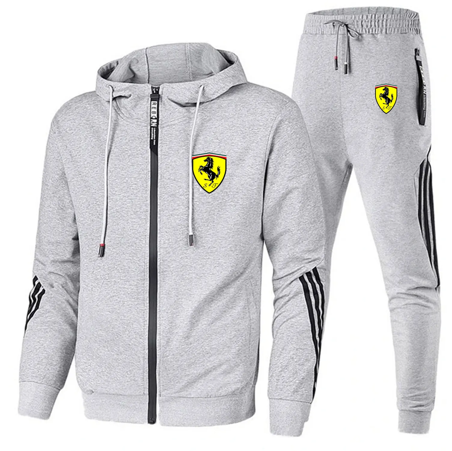 

2021 New Sweatshirt Sets With Zipper + Pants Two Pieces Casual Tracksuit Male Sports Clothing Gym Brand Hip Hop Streetwear Suit