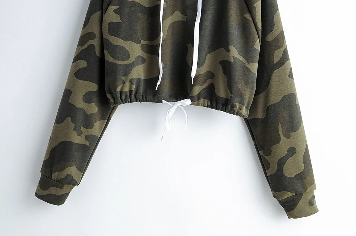 New trend of women's wear in autumn and winter 2019 camouflage short open navel vitality Hoodie Sweatshirt harajuku hoodie |