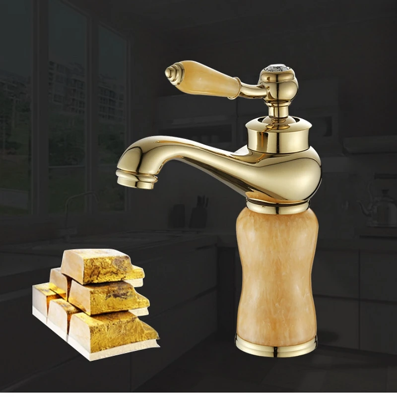 Смеситель для раковины в ванную комнату античный медный нефритовый кран