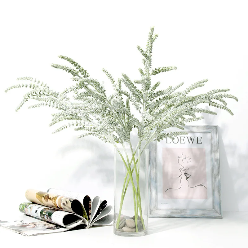 Зеленый искусственный цветок в скандинавском стиле 3 зубца имитация бамбукового