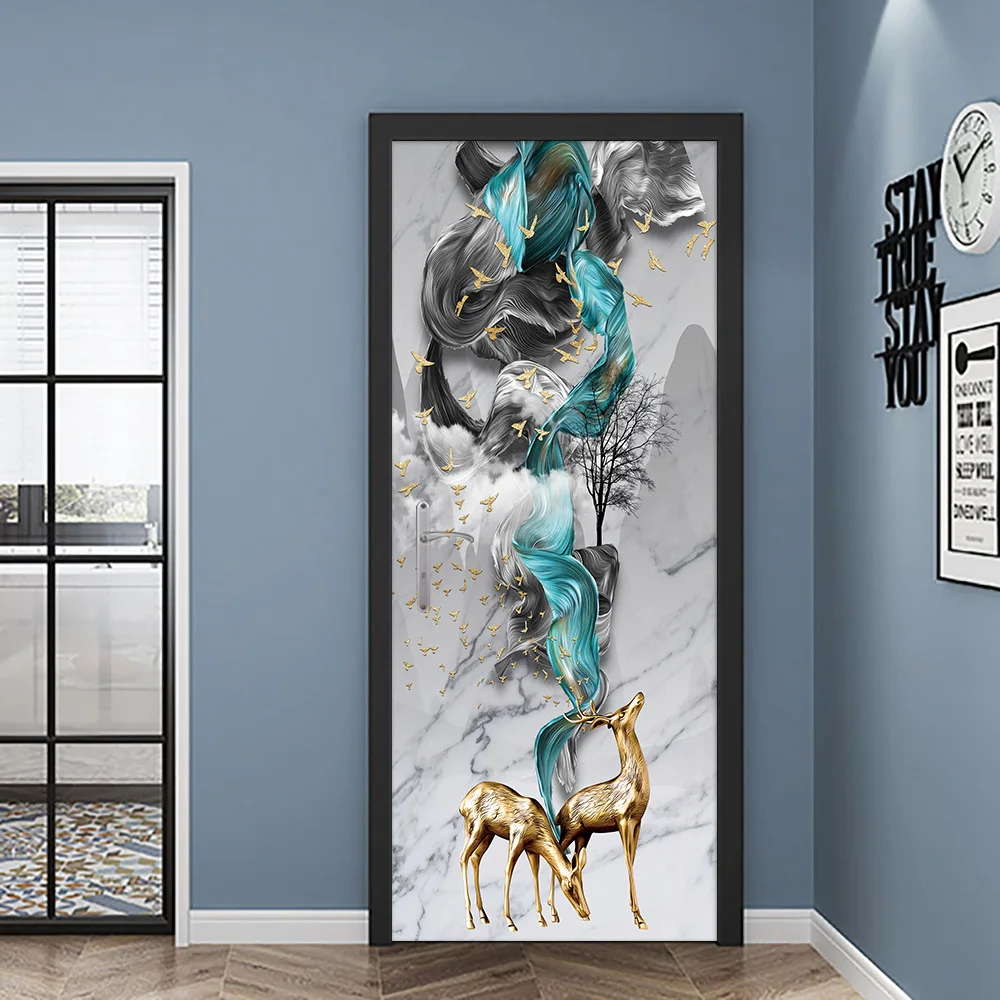 

Self-Adhesive Door Sticker 3D Creative Starry Abstract Horse Wallpaper Living Room Bedroom Home Decor Wall Stickers Door Poster