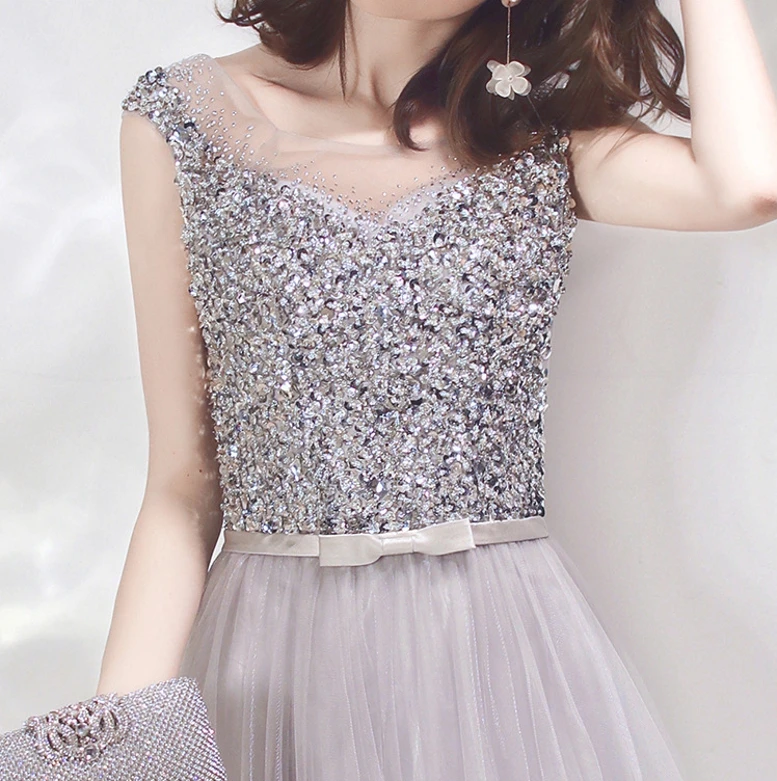 2020 Prom Dress New Design Sexy Light Illusion Tulle Beading Scoop Sleeveless Elegant A-Line Long Evening Party Woman Dress