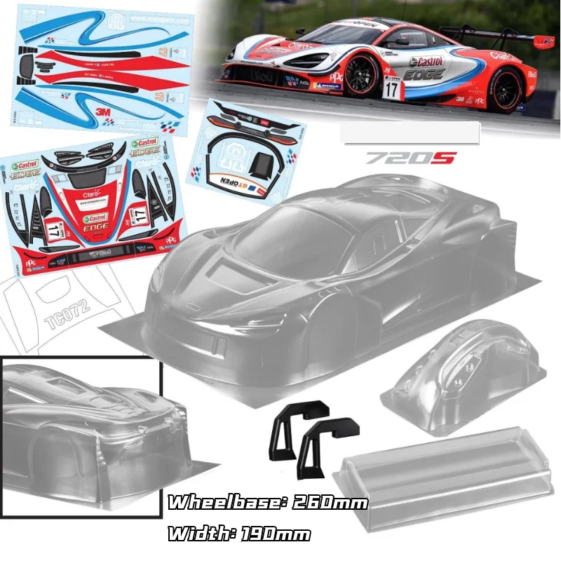 

High quality 720S GT3 DTM 1/10 drift RC PC body shell lampshade 190mm width Transparent drift body shell RC hsp hpi trax Tamiya