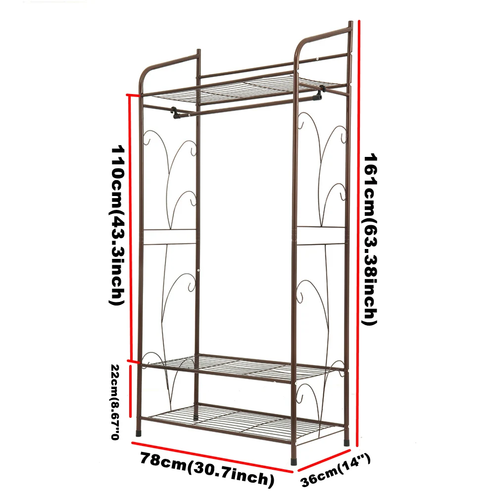 

Multi-Function Stainless Steel Coat Rack 78x36x161cm Bedroom Hanging Clothes Floor Standing Hanger Storage Shelf Shoe Racks