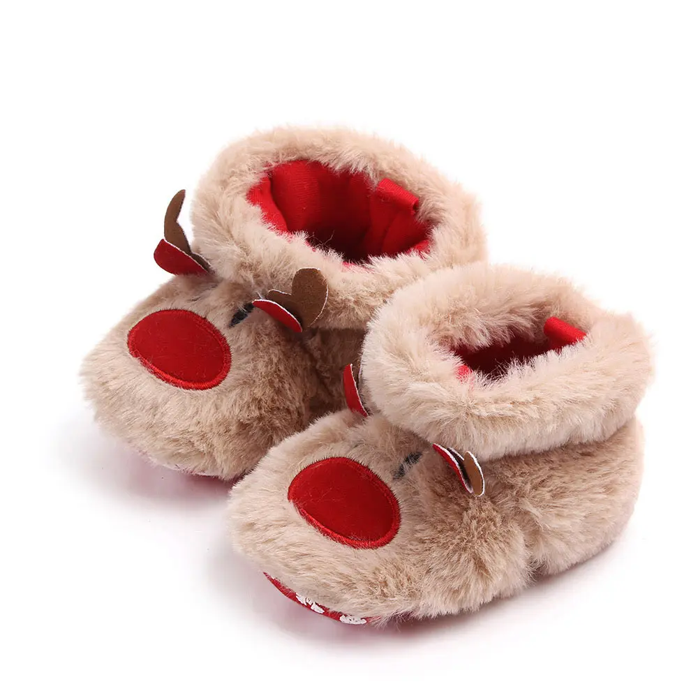 

14 Size Winter Baby Warm Shoes Soft Sneaker Bootie Christmas Elk First Walkers Anti-Slip Cute Newborn Footwear Infant Fur Boots