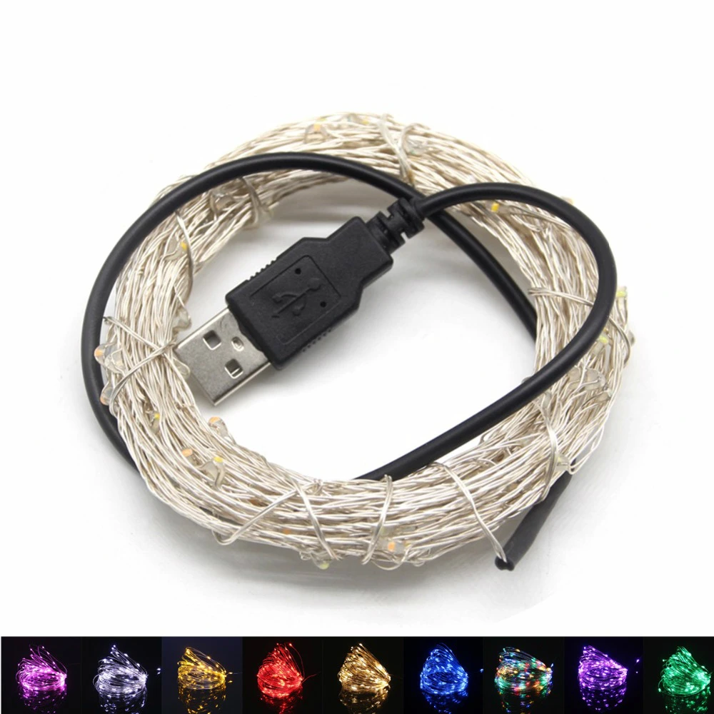 DC 5 в USB светодиодный светильник s 20 м 10 2 Серебряный провод водонепроницаемый