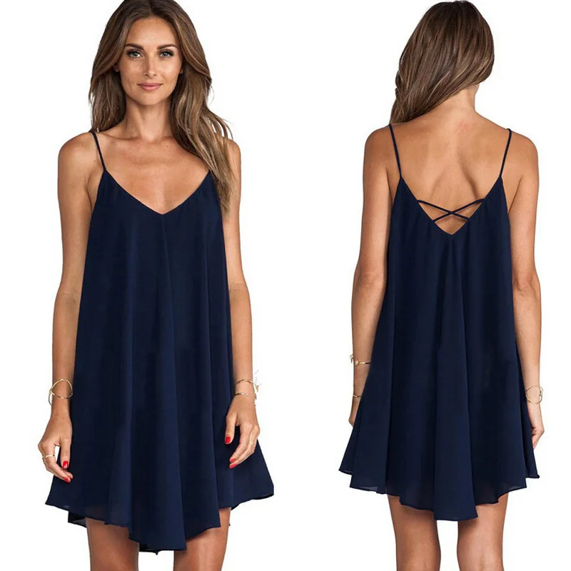 

Women's Summer Plus Size Chiffon Dress Sexy V-neck Suspender Dress Loose Large Size Sleeveless Beach Dress Party Happy Dress