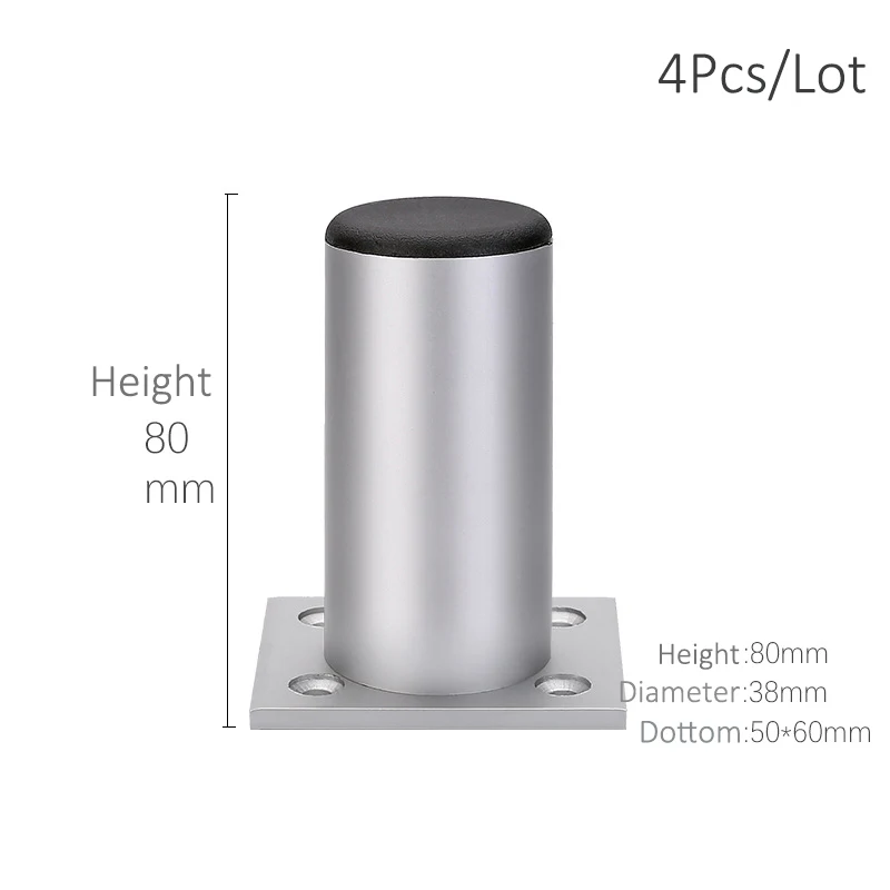 Height 8cm - Silver Утолщенные Регулируемые Алюминиевые ножки для мебели, ножки для шкафа 6-30 см, подставка для шкафа телевизора, ножки для ванной комнаты, ножки для дивана, набор из 4 предметов - Цвет: Height 8cm - Silver