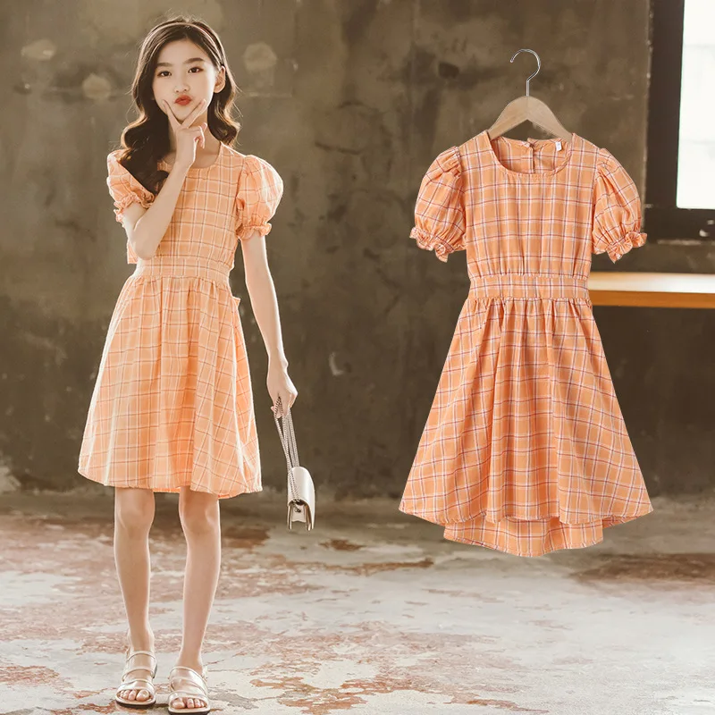 

Dress for Girls 2021 Summer New Korean Dresses Hollowed Out on The Back Big Girls Loose Tie Ropes Slim Casual Princess Dresses